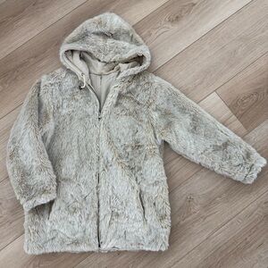 Vintage Faux Fur Hooded Jacket - Cream